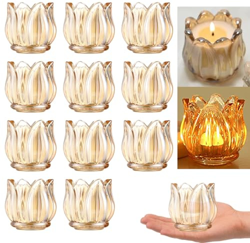 GOLDEAL 24Pcs Gold Votive Candle Holders, Thick Glass Tea Light Candle Holder Bulk, Tealight Candle Jars for Wedding Table Decor, Party Supplies, Bridal Shower Decorations, Centerpieces for Tables