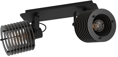 EGLO Deckenstrahler Segovia, 2-flammige Deckenlampe mit schwenkbaren Spots | Deckenleuchte Industrial Design aus Metall und Holz in Schwarz, Deckenspot mit E27 Fassung