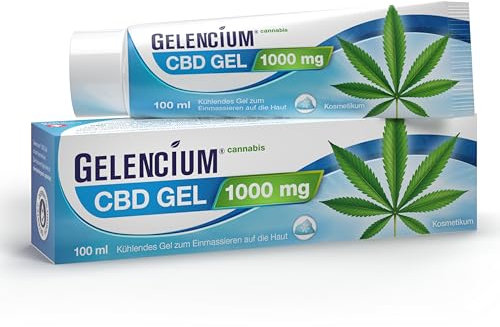 GELENCIUM® Cannabis CBD Gel I EXTRA-hochdosiert mit 1.000 mg CBD I SOFORT-Kühlung für beanspruchte Muskeln & Gelenke (z.B. Knie & Schulter) I Mit Menthol, Minze & Aloe Vera I Swiss Made I 100 ml