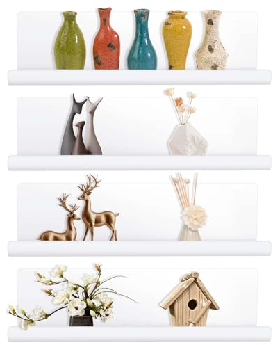 Collazoey 4 pcs mensole da parete senza foratura, in acrilico, offre spazio per libri e foto, decorazione per la casa, adatto per cucina, bagno, ufficio, soggiorno, colore Bianco,