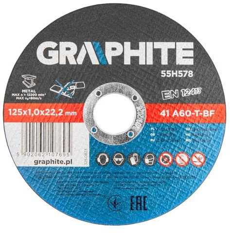 GRAPHITE 10 dischi da taglio da 125 mm, in metallo, 125 mm, rotella da taglio multiuso in metallo, per 125 mm, sottile, 125 x 1,0 x 22,2 mm, in acciaio inox, per smerigliatrice angolare