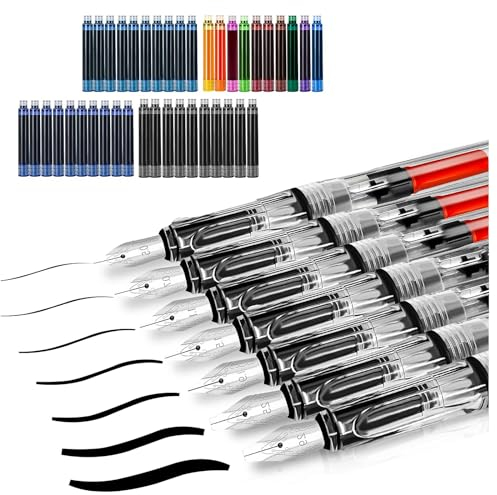 bssmmai Lot de 7 stylos de calligraphie avec différentes plumes et 40 cartouches d'encre en 13 couleurs - Kit de calligraphie débutant pour cartes de vœux et travaux d'écriture