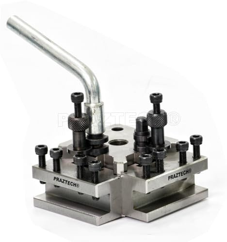 PRAZTECH® Quick Change T37 Toolpost | Premium Quality | Suits Lathe 90-115 mm Center Height | Compatible with Myford, ML7, Super 7 lathes (7/16 Bore Block + 2 Standard Holders)
