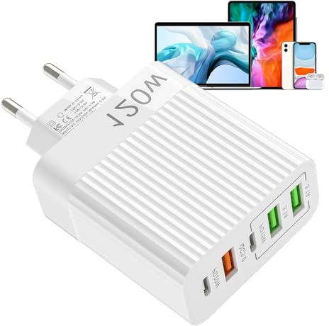 Cargador de Pared USB, Bloque de Cargador USB - Bloque de Carga rápida de 120 W con Puerto Dual Tipo C + 3 USB | Estación de Carga USB portát con QC3.0 USB A, Adaptador de Cargador de