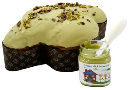 Tesori Di Sicilia Colomba Artigianale al Pistacchio con Vasetto Crema 200g Incartata a Mano, Colomba a lievitazione Naturale con Lievito Madre 1Kg, Idea Regalo Pasquale
