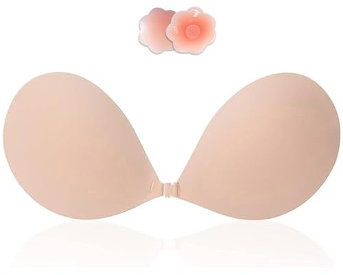 Lnmyic Soutien Gorge Dos Nu Invisible Adhesif Push up sans Bretelle Remonte Sein Adhesif Coque Adhesive (FR/ES, Taille de Bonnet & Taille du Soutien-Gorge, B, Beige)