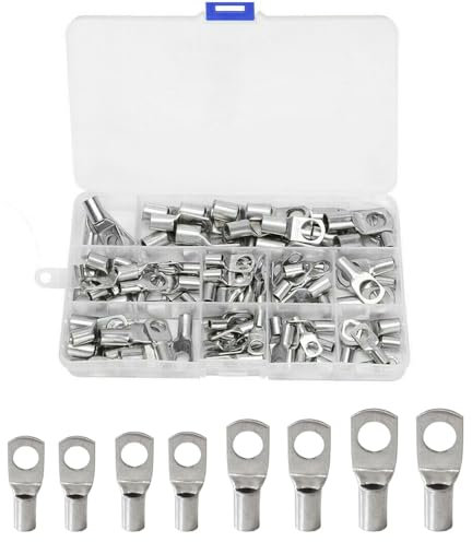 90Pcs Wire Lugs Battery Cable Ends, M6/M8/M10 Tinned Copper Eyelets Tubular SC Ring Terminals Connectors Assortment Kit
