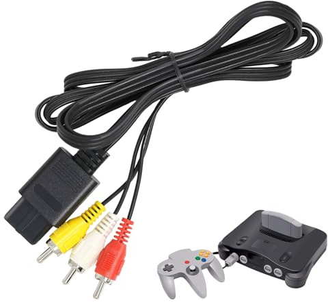 N64 AV Cable - Composite TV Display Cable for Nintendo 64, GameCube, SNES - Replacement Wire Cord With Excellent Picture and Sound (1.8m/6ft)