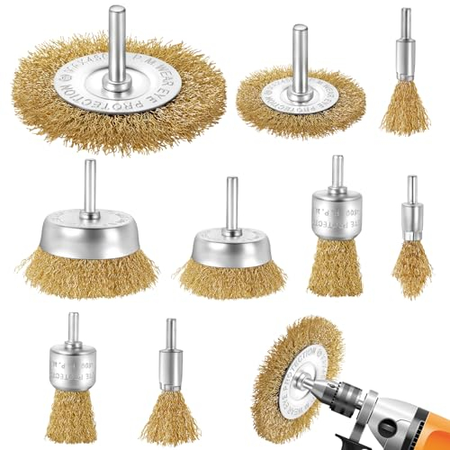 Yokuni Lot de 9 Brosse Metallique pour Perceuse, Brosse Laiton pour Perceuse Queue de 6 mm, Brosses Meuleuse, Visseuse Perceuse à Pour nettoyer le métal/le bois/la peinture/le brossage de surface