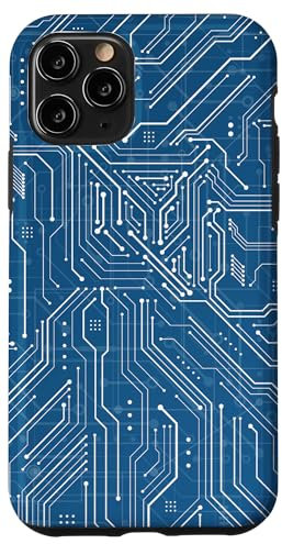 Coque pour iPhone 11 Pro Carte mère Microchip Circuit IT Fond d'ordinateur Bleu