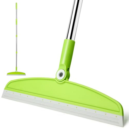 XXFLOWER Floor Squeegee, Squeegee Broom Sweeping Water and Pet Hair, Rubber Broom with Long Handle for Bathroom, Kitchen, Shower, Glass Windows, Garden, Garage Courtyard(Gray Green)