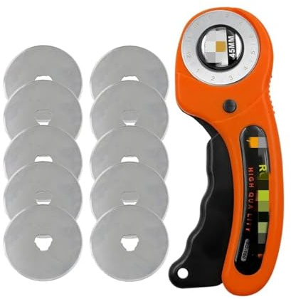 HEXHUASR Lederhandwerk, 45 mm Rollschneider, Leder-Schneidewerkzeug, Lederhandwerk, Stoff, Rundmesser, Messer, DIY, Patchwork, Nähen, Quilten(Cutter with 10 Blade)