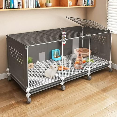 YLEPHNE Kaninchenstall für Den Innenbereich, Meerschweinchen Gehege, Transparente Vorderseite, Kleintierhaus für Kaninchen und Meerschweinchen(Black,105cm)