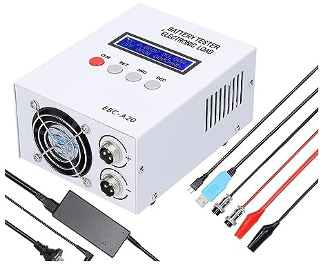 Comprobador de batería de automóvil, EBC-A20 Probador de batería de 4 cables 20A 85W Probador de capacidad de batería de plomoácido de litio 5A Recarga 20A Descarga Control en línea para automóviles,