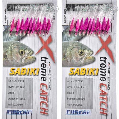 PRO FILSTAR Set di 2 Sabiki Pelle di Pesce Rig - Set 10 Ami da Pesca N8