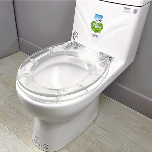 WWERTYY Transparenter, länglicher Toilettensitz mit Slow-Close-Technologie. Haltbarer Harzsitz für Standardtoiletten reinigen. Verbesserte Dicke für zusätzl