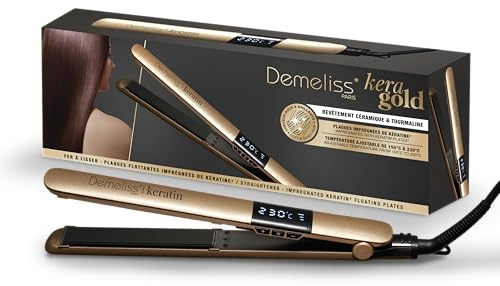 Demeliss Saint Algue Kera GOLD 2-in-1-Glätteisen – Glätten und Locken – Mit Keratin angereicherte Platten – Temperatur 150 bis 230 °C – Digitaler Bildschirm – Professionelles Glätten