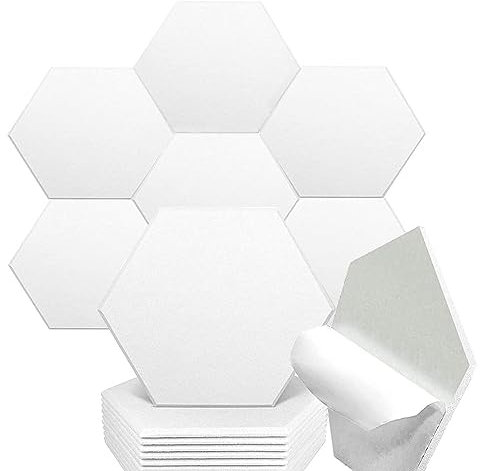Lot de 12 Panneaux Acoustiques Hexagonaux en Mousse pour Insonorisation 30,5 X 30,5 X 0,8 Cm,White