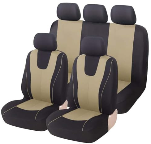 FOWURB Auto SitzbezüGe Sets FüR Hyundai Tucson 2025, Leinen Stoff AutositzbezüGe SchonbezüGe Sitzbezug Vorne Und Hinten Atmungsaktiv ZubehöR,B/Beige