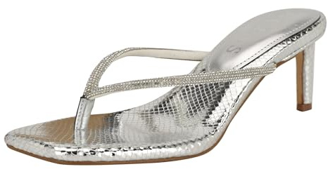 GUESS Mayan, Sandalia con talón Mujer, Plata 098, 35 EU
