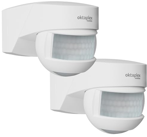 Oktaplex Lea 2er Set Bewegungsmelder Aussen weiß | 180 Grad 12m PIR-Sensor IP54 Wand- Decken- Eckmontage Aufputz 230V LED geeignet
