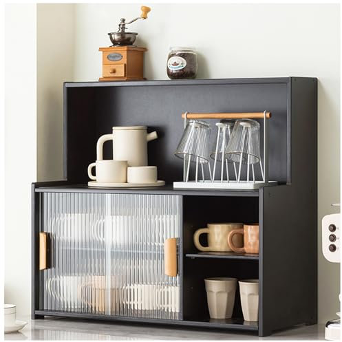 Küchenschrank mit Glastüren und verstellbaren Regalen, geräumiges Design für Mikrowelle, Bodenaufbewahrung, ideal für Wohnzimmer, 61 x 67 cm