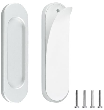 MOROBOR selbstklebende ovale Schiebetürgriffe, 2 Stück silberne Aluminiumlegierung bündiger Griff ohne Stanzen für Schiebetüren, Fensterschränke, Scheunentore/100mm
