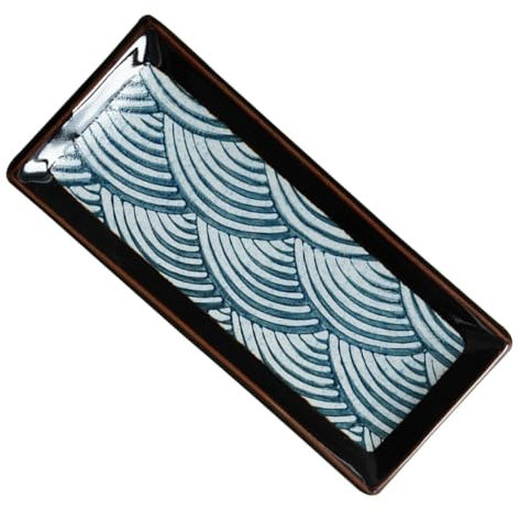 CIYODO Piatto Da Sushi in Ceramica Rettangolare Motivo Giapponese, Vassoio Per Snack e Piatti Da Portata Impilabili Per Uso Domestico e Ristoranti, 8,5 Pollici, Design Creativo Per Eventi e Catering