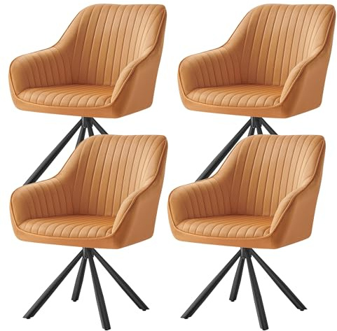 SONGMICS Esszimmerstuhl 4er Set, Küchenstuhl, Sessel drehbar, Samt, Polsterstuhl mit Armlehnen, bis 120 kg belastbar, Stahlbeine, für Esszimmer Küche, karamellbraun-tintenschwarz KDC161K14V1