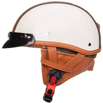 VVPEC Casco Moto retrò Vintage Pelle Casco Scodella Semi Integrale, Casco Aperto Jet in ABS, Certificato ECEDOT, per Motocicletta, Scooter e Bici Elettrica per Uomo e Donna(3,L=59~60cm)