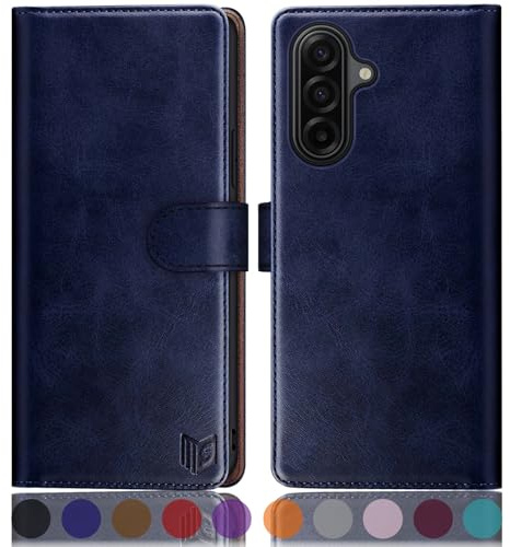 SUANPOT compatible with Samsung Galaxy A17 case with [RFID Blocking][Credit Card Holder],PU Leather Flip Book Protective Cover Women Men for Samsung A17 Phone case Blue