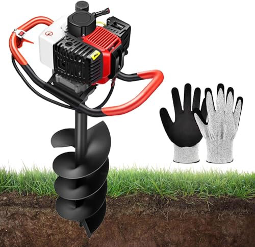 QYOEGSQ 2-Stroke Gas Earth Auger,Heavy-Duty Cordless Petrol Post Hole Digger,Petrol Earth Ground Drill 199CC,Earth Auger Gas Powered, for Fence/Garden/Tree Planting(100MM)