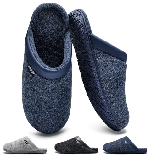 WateLves Zapatillas Casa Hombre Pantuflas Zapatillas de Fieltro Memory Foam Antideslizantes Cálido Zapatillas de Casa (Azul, 44 EU)