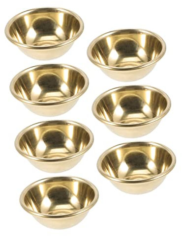 VINTORKY 7Pcs Brass Offering Bowl Tibetan Meditation Water Cups Decorative Ritual Chalice for Home and Temple Collectible for Zen Rooms and Buddhist Practices