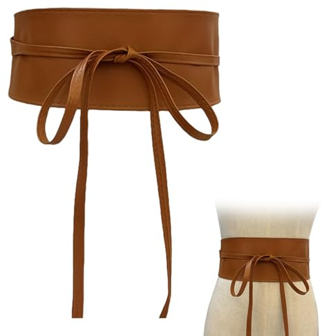 Bindegürtel Damen,Breiter Gürtel für Kleid,Taillengürtel Damen Breit,Faux Leder Geschnürt Ziergürtel,Stilvoller Gürtel Wickelgürtel zum Selbstbinden Figurformender gürtel für Schöne Mädchen (Camel)