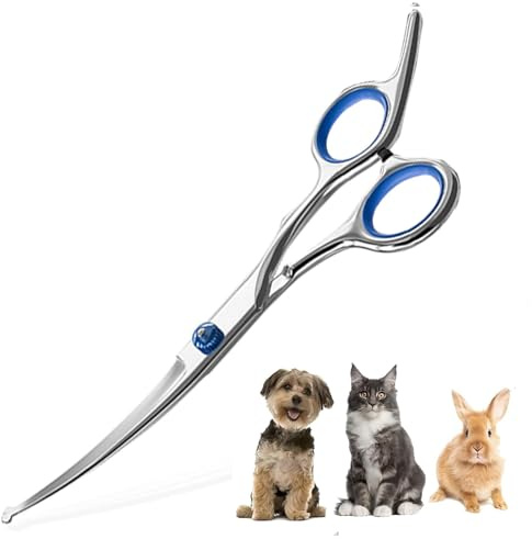 “6.5”Stainless Steel Pet Grooming Scissors Set – Safety Round Tip Curved & Up Curved Shears for Dog Cat Hair Trimming