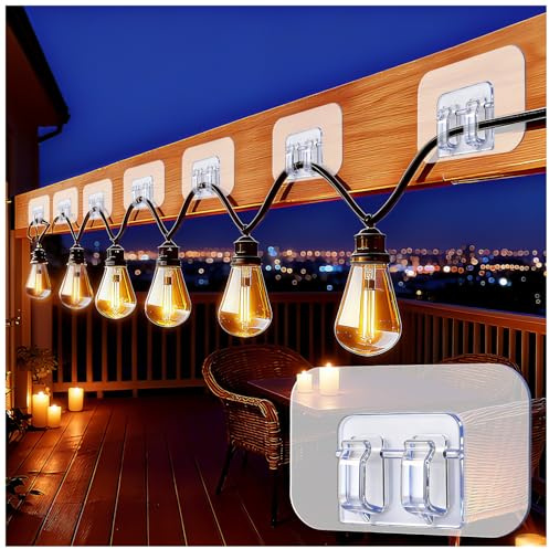 XJWWHZ 50Pcs Hooks for Outdoor String Lights Clips, Adhesive Cord Clip for Wall Wire Holder, Christmas Light Clips for LED Hanging Balcony String Lights