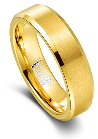 VAKKI 6mm 8mm Wolfram Ring für Herren Damen, Silber Gold Schwarz Einfache Ringe für Hochzeit und Alltag, Bequeme Passform, Abgeschrägte Kanten, Größe 52(16.6)-72(22.9)
