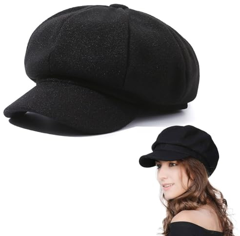 Comioke Berretto Francese, Francese Baschi Classico Berretto, Classico Cappello da Artista, Basco da Donna, Cappelli Lana Autunno Primavera Inverno, Nero