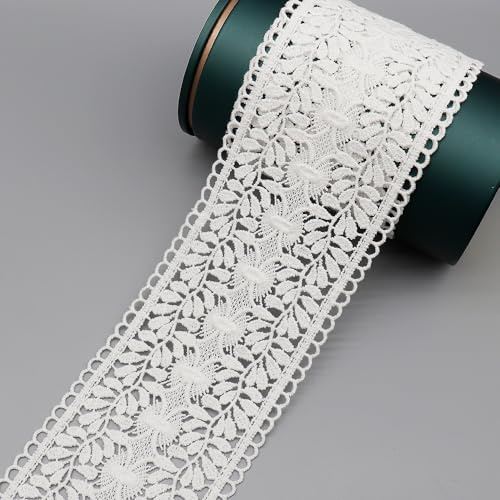 YIGOOWN Spitzenborte Weiß Spitzenbordüre 9CM Breit Universal Borten und Bänder zum Nähen Baumwollspitze Meterware Baumwollspitze Meterware Rüschenband für DIY Basteln 2M