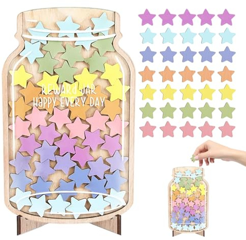 Leseogye Belohnungssystem für Kinder - Motivationsglas mit 45 Sternen, Pädagogisches Belohnungsglas für Eltern & Lehrer, Positive Verstärkung für Hausaufgaben & Verhalten