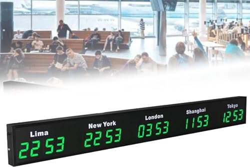 Orologio da parete con fusi orari mondiali, orologio digitale a LED con più fusi orari, orologio da parete con fuso orario mondiale per 3/4/5 città, per hotel/aziende/aeroporti/centri commerciali, ro
