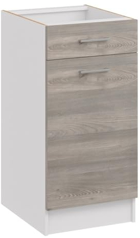 roe furniture Küchenunterschrank 40 cm Breite mit Schublade – Unterschrank mit Tür & Einlegeboden – Küchenschrank 40×82×44 cm – Stauraumschrank aus Holzwerkstoff, melaminbeschichtet