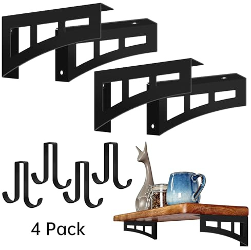 4 Stück Regalhalterung Schwarz, Regalträger 15 cm, Regal Winkel mit Haken, Regal Regalwinkel Schwerlast