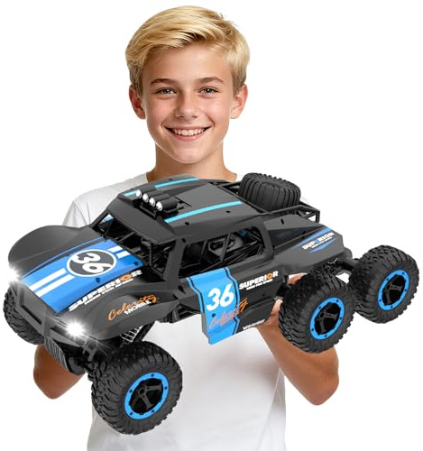 Voiture télécommandée Grande camion RC - 1:12 Voiture télécommandée tout-terrain 6 roues motrices à l'échelle Voitures RC miniature avec 2 batteries rechargeables Cadeau d'anniversaire ou de Noël