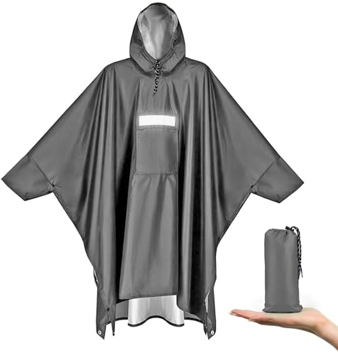 Vankarr Poncho impermeabile leggero con cappuccio e riflettenti Reflex, traspirante, giacca antipioggia, per bicicletta, da uomo, impermeabile, da donna, con ventilazione, Poncho da pioggia per