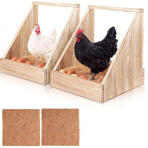 2er-Pack Legenester Für Hühner, Hühnernistkästen zur Wandmontage Holz Hühnerstallzubehör mit Nistmatten, 33 × 34.5 × 32 cm Legenest Hühnernester für Geflügel wie Hühner & Enten