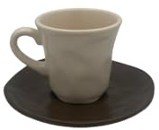 Omniacasa Organic Cappuccino – Juego de 6 tazas de café con 6 platos para 6 personas, de gres, acabado mate marrón y crema efecto artesanal – Moderno, resistente, lavavajillas y microondas