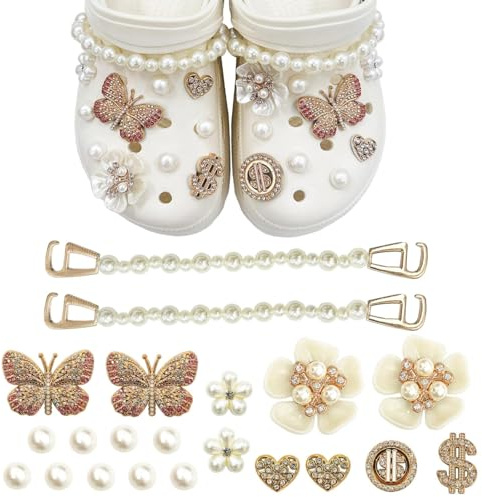 YUBBYSTU 21 Pcs Shoe Charms for Clog Shoes, Cute Bling Shoe Decoration Charms for Shoes, Shoe Accessories for Women Girls Clog Sandals, DIY Sandals Shoe Decoration with Rhinestone