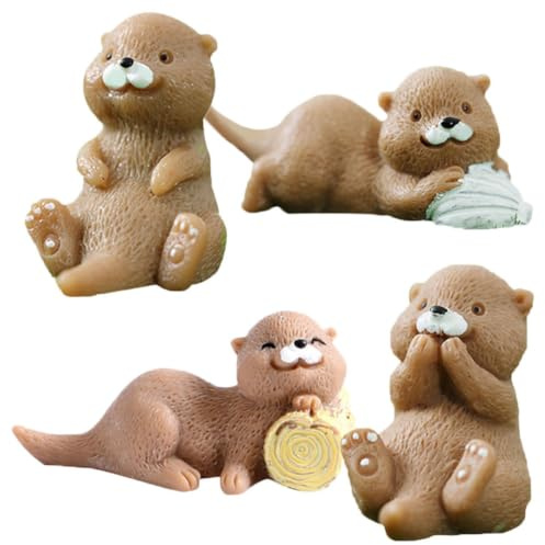 Figurine de Loutre Miniature en Résine, Lot de 4 pour Décor | Figurine Animaux, Miniatures Résine, Scène Jardin Miniature et Loisirs Créatifs